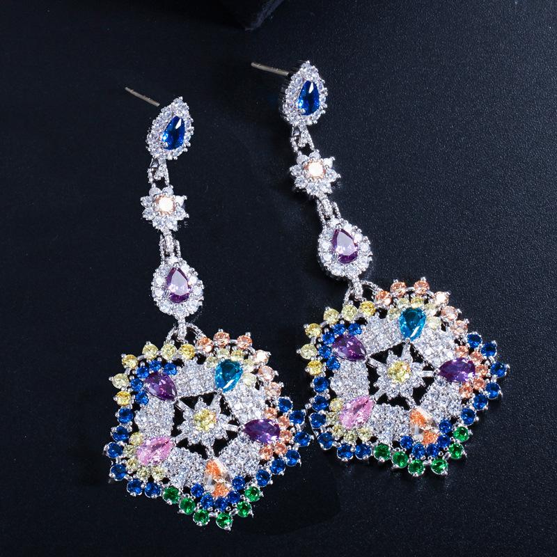 

Dunhuang Net, Needle Fringed Earrings, Bridal Noble Zircon Stud Earrings Jewelry