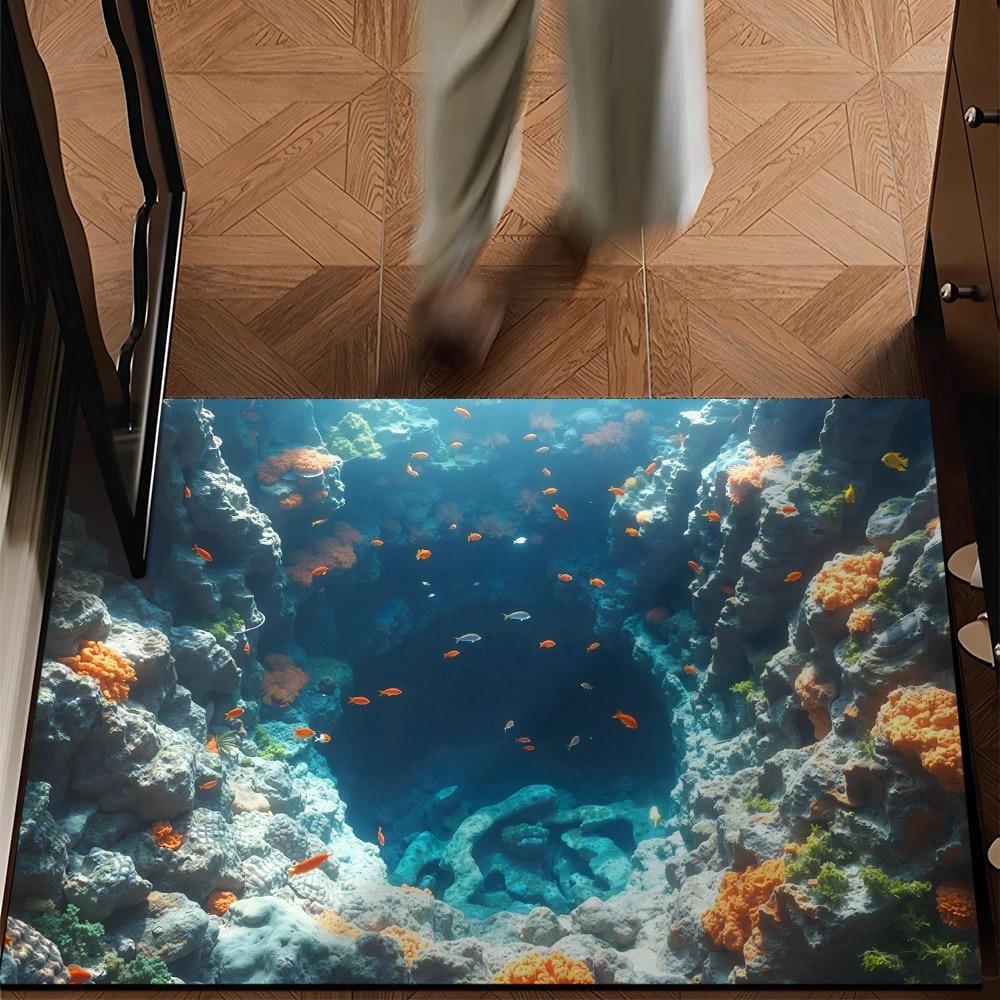 70x100cm 3D Visual Polyester Floor Mat – Durable Velvet Non-Slip Bathroom Door Rug