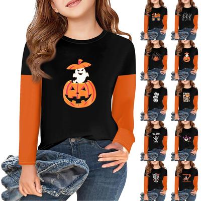 Girls Long Sleeve Halloween Day T Shirts Kids Fall Tops Crewneck Basic Tees 2-11Y