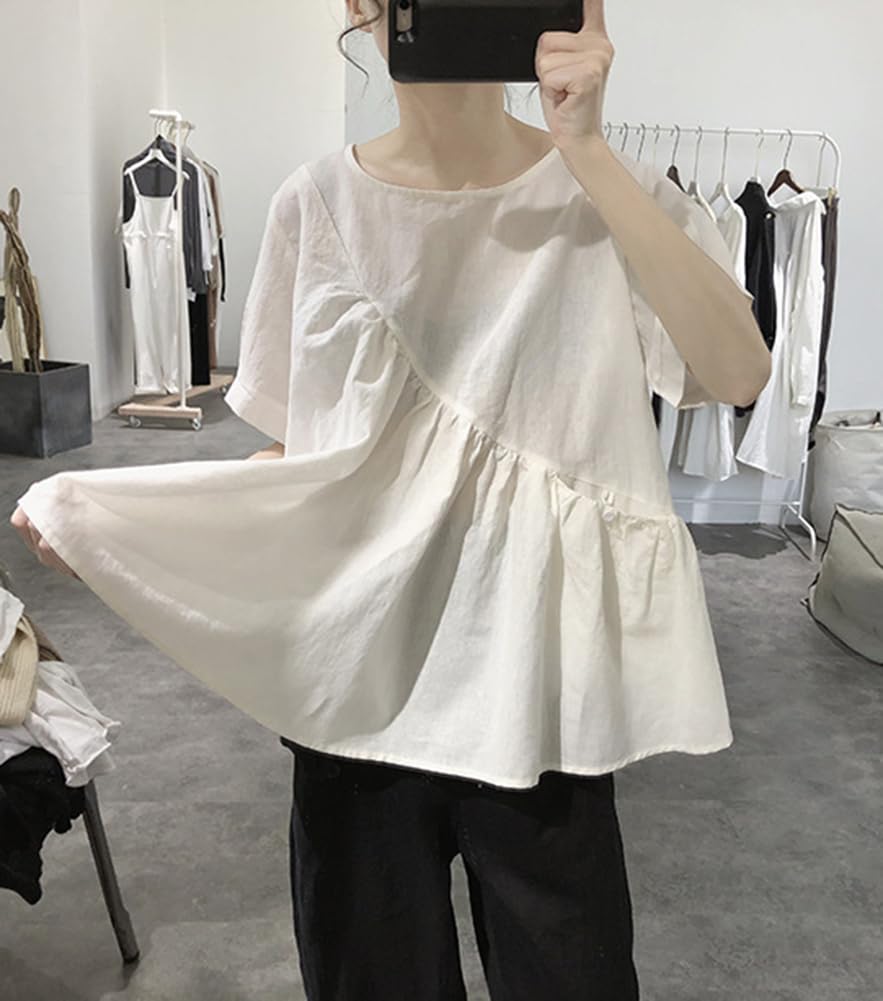 chiffon short simple [TASOGARA] T-shirt, adult, blouse, women's, sleeve, figure-covering top, autumn, summer, stylish, shirt, neat, (JP, alphabet, XL,