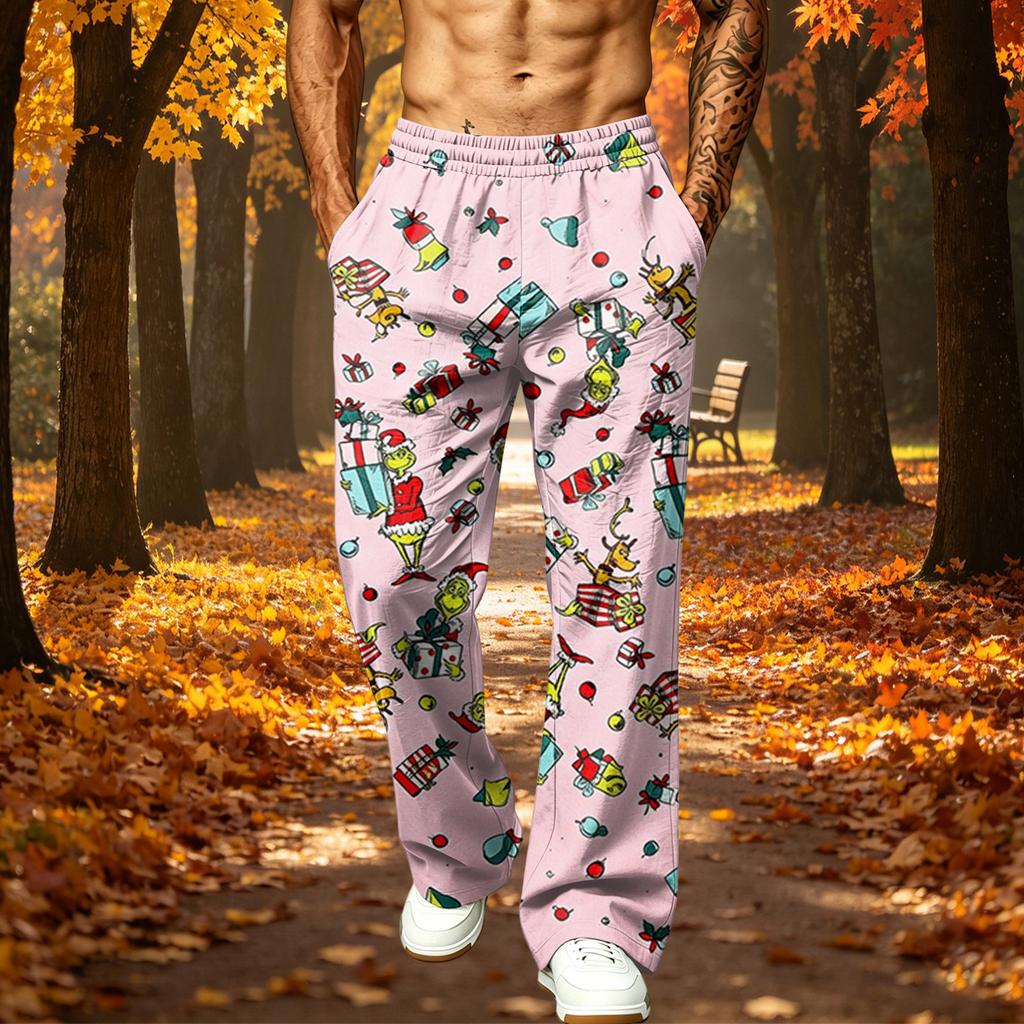Herren Christmas Print Jogginghose Locker sitzende Jogginghose mit Taschen Sportliche Freizeit Hose