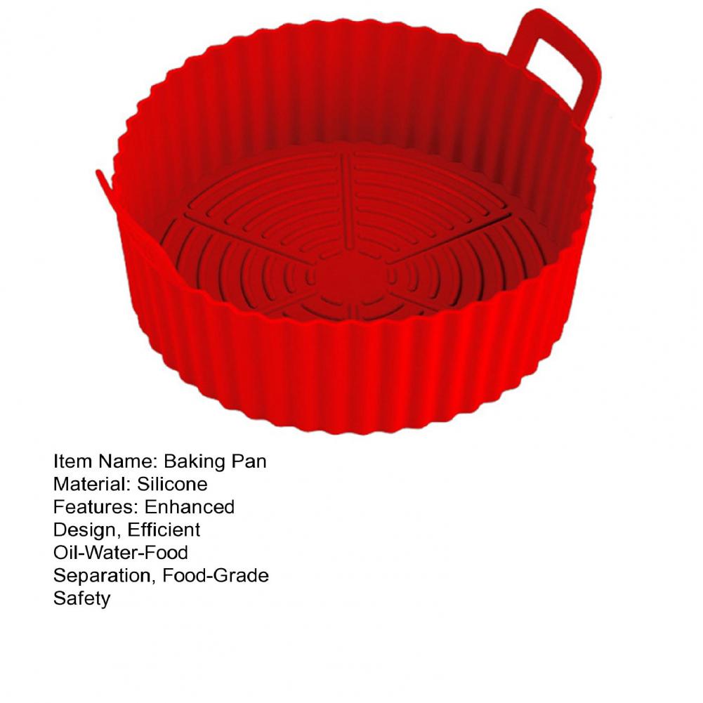 Silicone Baking Pan Tray For Air Fryer Liner Pot Protector Raised Edge Double Handles Non-Stick Heat-Resistant Kitchen Gadgets