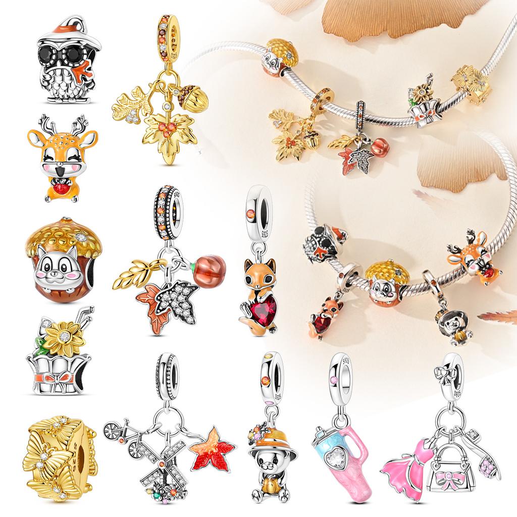 Copper Squirrel Maple Leaf Windmill Autumn Series Pendant Charm Charm Bead Set Charm Ideal For Original Diy Bracelet Women Jewelry