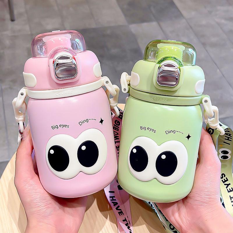 Kawaii Kinder Thermosflasche Niedliche Schüler Kindergarten Thermokanne Jungen Mädchen Tragbarer Direkt trinkender Isolierbecher mit Stroh