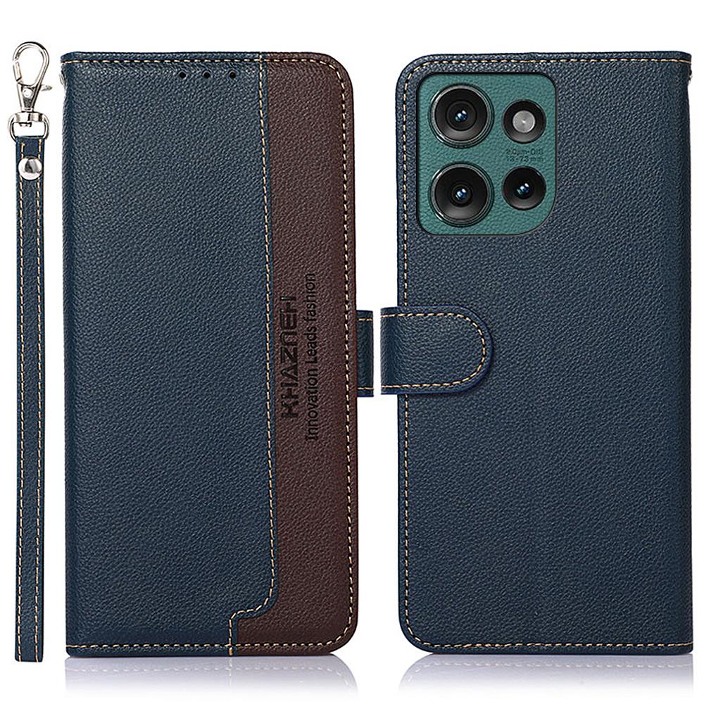 

KHAZNEH For Motorola Edge 50 5G Case RFID Blocking Wallet PU Leather Phone Cover Blue
