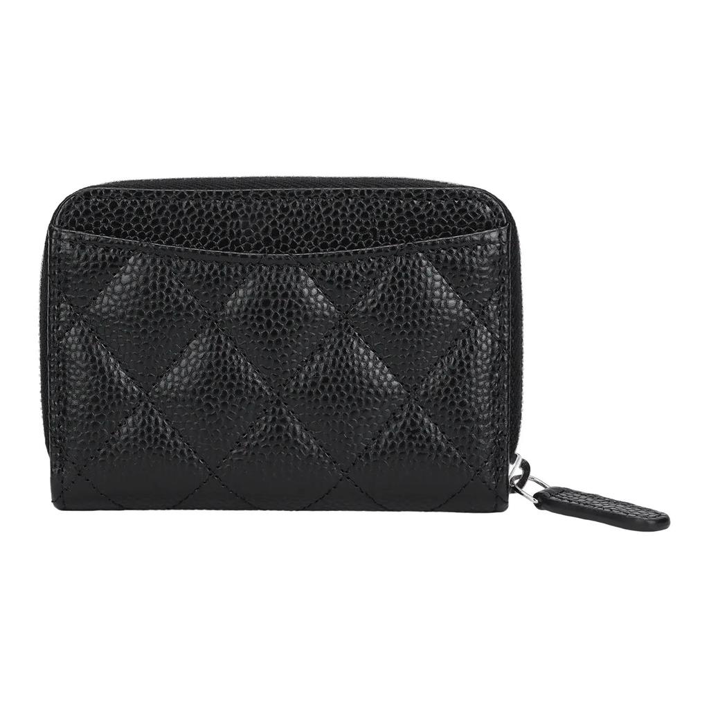 CHANEL classic zipper grain embossed silver buckle calfskin with metal wallet female black
