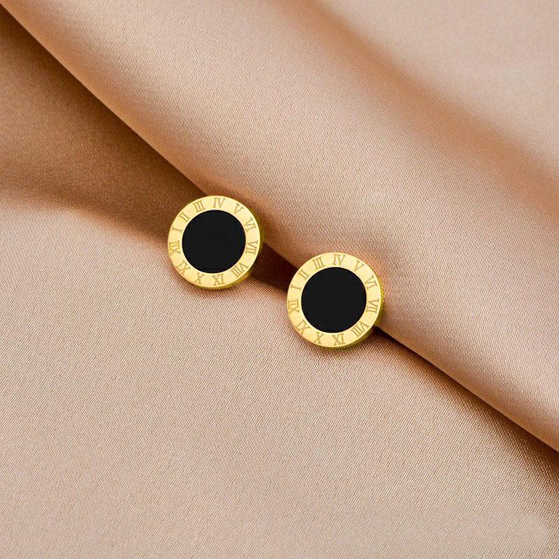 Set de Bijuterii din Oțel Inoxidabil 3 buc/set Colier cu Lanț Șarpe & Cercei Stud cu Cifre Romane Negre pentru Femei