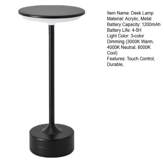 Touch Control LED Lamp Rechargeable Night Light with 3 Color Temperatures Portable Cordless Nightstand Light for Bedside Desk &Restaurant