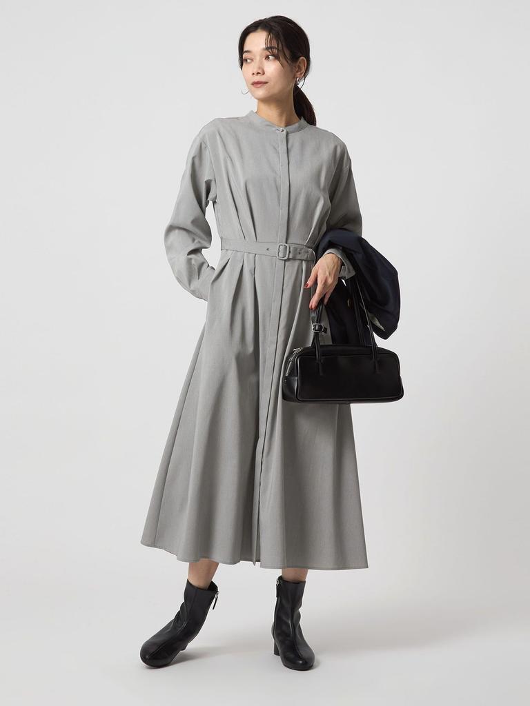United Arrows Green Label Relaxing Waist Belt Long Sleeve Dress, Machine Washable, 35261992747 7900 Navy (79) Free Shipping