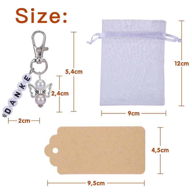 20pcs Guardian Angel Key Chain Pendant Gauze Bag Wedding Birthday Party Small Gift Metal Bag Key