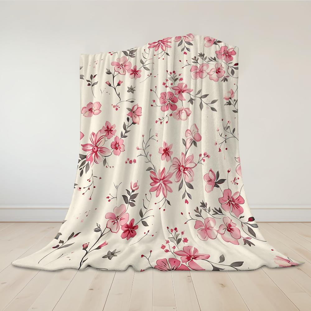 Blush Floral Vine Flannel Blanket Warm Soft Halloween Christmas Couch Warm Cozy Decorative Decor Gift for All Season