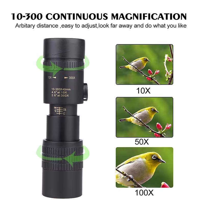 Monocular Telescope Long Range With Smartphone Holder And Tripod 10-300x40mm For Outdoor Bird Watching