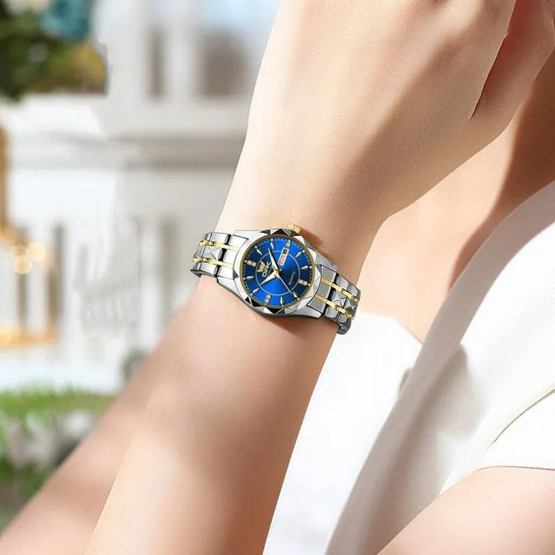 OPK Damenuhren Luxusmode Damen Quarz Uhr Wasserdicht Leuchtend Datum Edelstahl Armbanduhr Freundin Geschenke