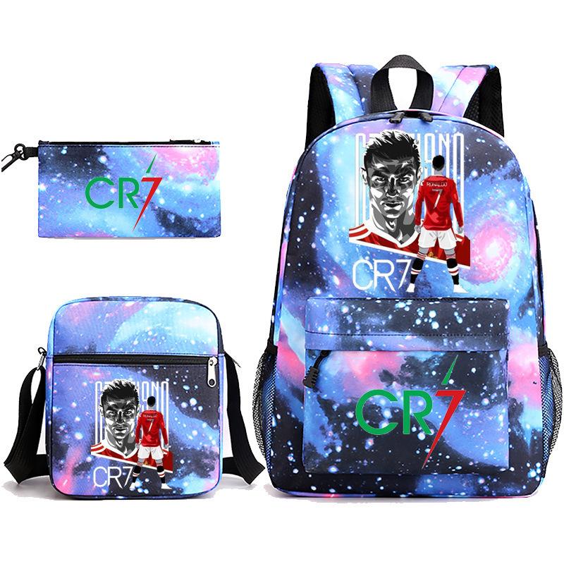 Cr7 Youth Fashion Children'S Student Schoolbag Three-Piece Set Backpack Satchel Pencil Case