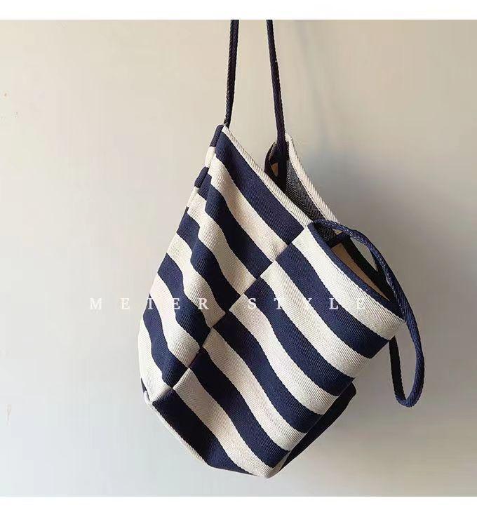 Sac Cabas en Toile Korean Artistic Color Block – Grande Capacité, Épaule Unique, Style Décontracté