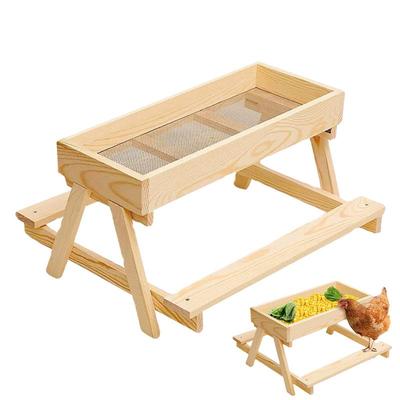 Chicken Food Feeder Squirrel Wild Bird Feeder Wooden Mesh Bottom Stand Keeps Food Fresh Dry For Poultry Turkey Duck Flock