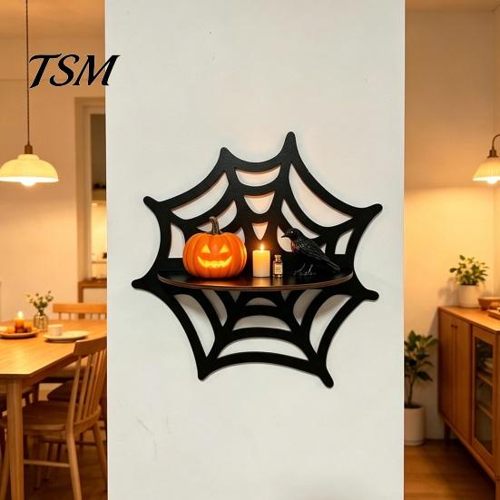 Holiday Home Decoration Halloween Wooden Wall Shelf, Ghost Bat Shape Hanging Organizer for Spooky Room Accents Decor, Farmhouse Display Rack, Festive