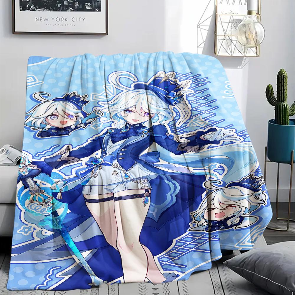 1PC Genshin Print Flannel Blanket, High quality All Seasons, Home Decor, Warmth and Comfort, Perfect for Christmas Gifts