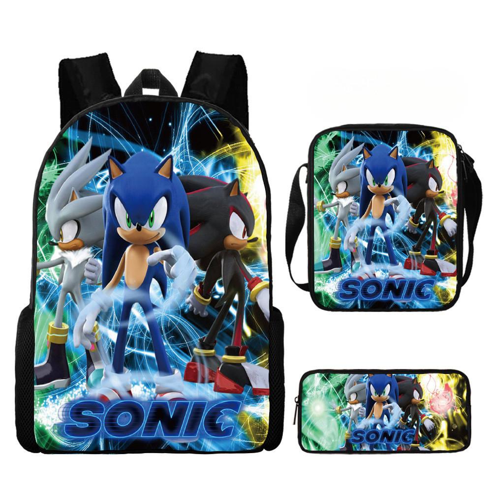 Sonic Cartoon School Bag Set With Oxford Fabric Breathable Lightweight For Kids School Use