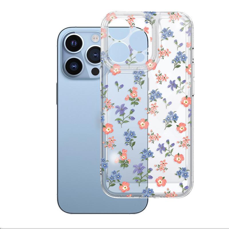 Anti-fingerprint blue powder floral mobile phone case Apple 15/14/13 ProMax affordable soft case iPhone17 case