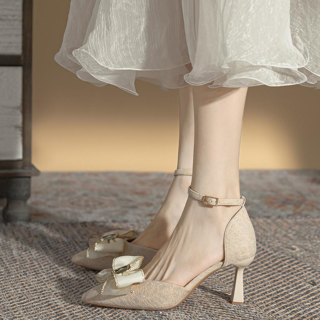 French Pointed Stiletto High Heels Spring and Summer New Hollow Wedding Shoes Bridesmaid Shoes Banquet Shoes Women's Shoes Versatile