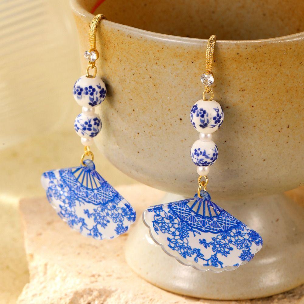 New Chinese Style Blue and White Porcelain Earrings Zinc Zinc Alloy Drop Earrings  Women