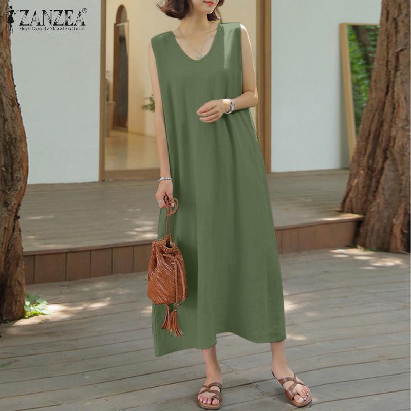 

ZANZEA Женское повседневное летнее платье без рукавов с круглым вырезом