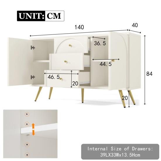 Chest of Drawers with 2 Doors 3 Drawers Heightened Legs Height-adjustable Shelf Adjustable Leg Storing Wood Living Room TV Stand Console Table