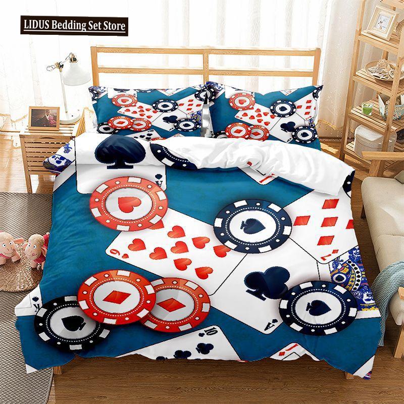 Poker Gaming Polyester Bettbezug King Queen Größe Neuheit Gruppe Wettbewerbsspiele Bettdeckenbezug Für Kinder Kind Jungen Mädchen