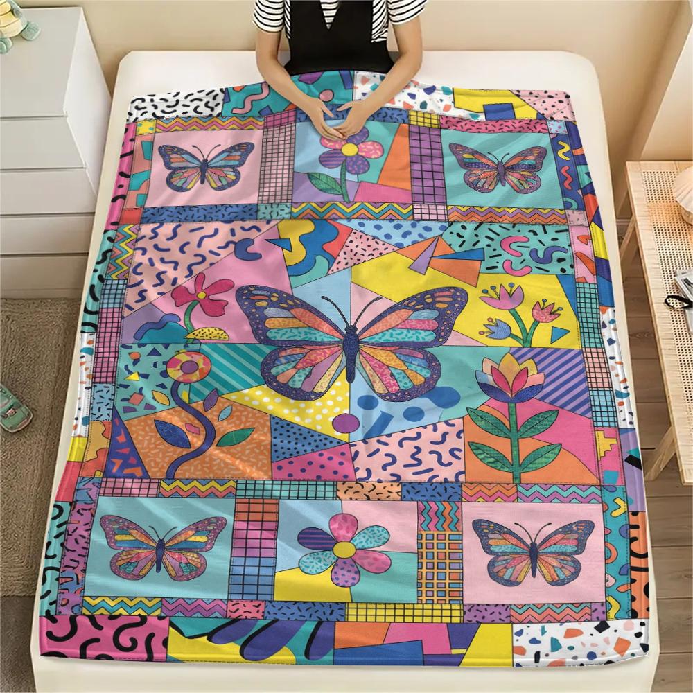 Butterfly Decoration Print Flannel Blanket, High Quality Comfortable for All Seasons, Home Decor, Warmth and Comfort, Perfect for Christmas Gifts19