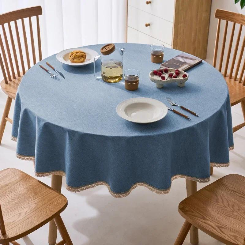 Tassels Tablecloth Waterproof Solid Color Table Cloth Round Cotton Linen Table Cover Dining Party Hotel Desk Case