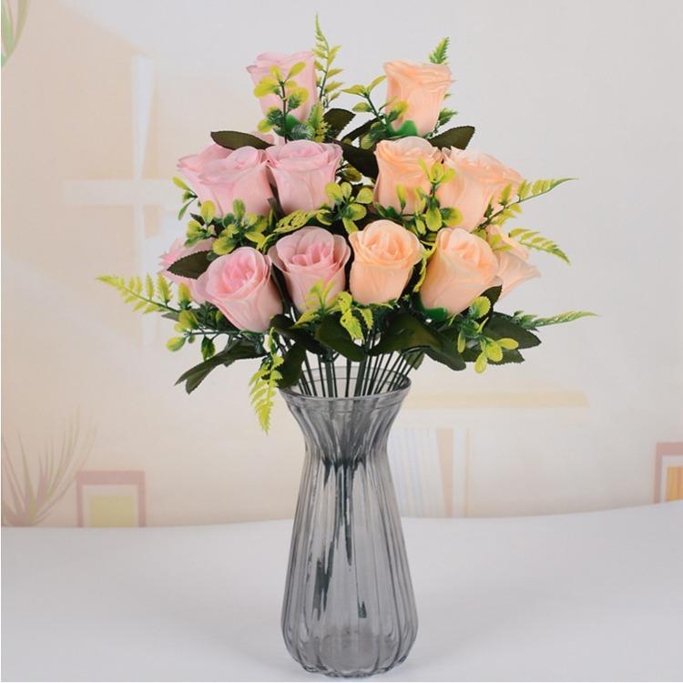 12 Hands Rose Bridal Bouquet Realistic Bridesmaid Flower Arrangement Wedding Decoration Ornament Reusable Dustproof Faux Floral Centerpiece Easy Care