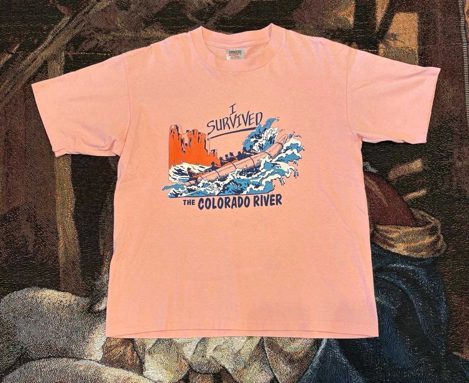 Vintage I Survived The Colorado River Shirt Pink Peach Oneita XL 80s 90s XL