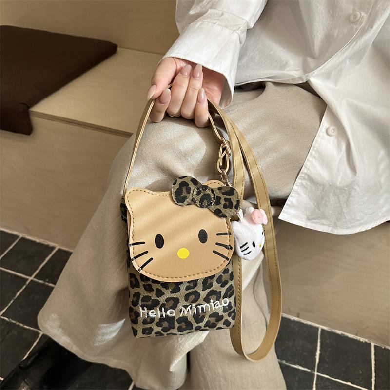Cute Cat Print Shoulder Bag for Women Leopard Print Crossbody Purse Mini Faux Leather Handbag Trendy Fashion Casual Daily Bag