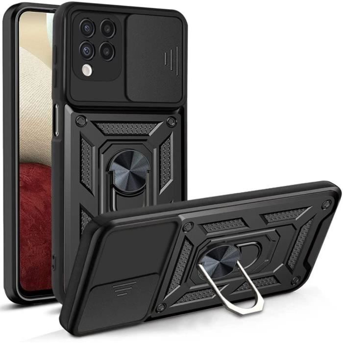 Protective Case - PROSHOP - for Samsung A12 - Black - Army Style - Sliding Camera