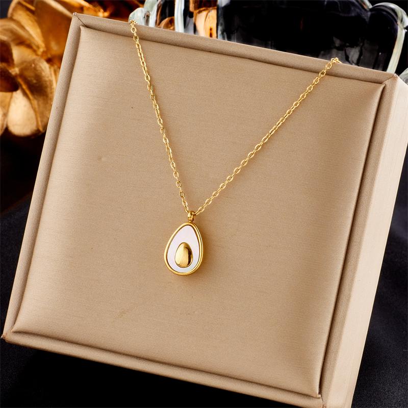 DIEYURO 316L Stainless Steel Shell Avocado Pendant Necklace For Women Design Creative Girls Clavicle Chain Jewelry Birthday Gift