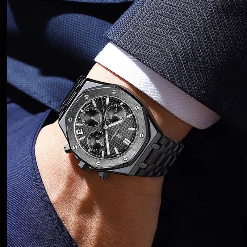 Fashion Man Wristwatch Waterproof Stainless Steel Luminous Men Watch Chronograph Date Luxury Quartz Men's Watches