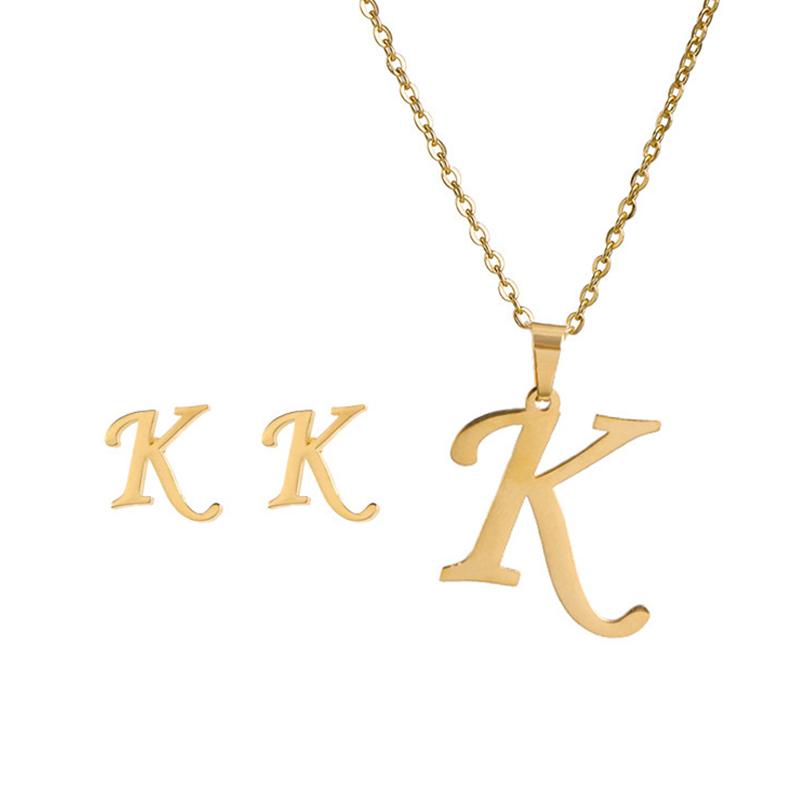 Fashion Stainless Steel A-Z Alphabet Initial Necklace 26 English Letter Earrings Necklace For Women Set Personalize Jewelry Gift CLE