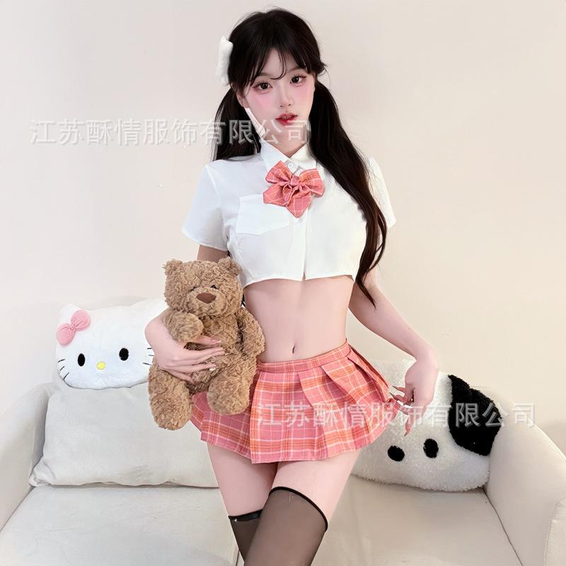 Sex lingerie student sexy overalls uniform bare chest sexy jk small chest hot pleated college suit