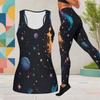Womens Plus Size Two Piece Set Scoop Neck Sleeveless Printed Longline Tank Top And Fitted Pants