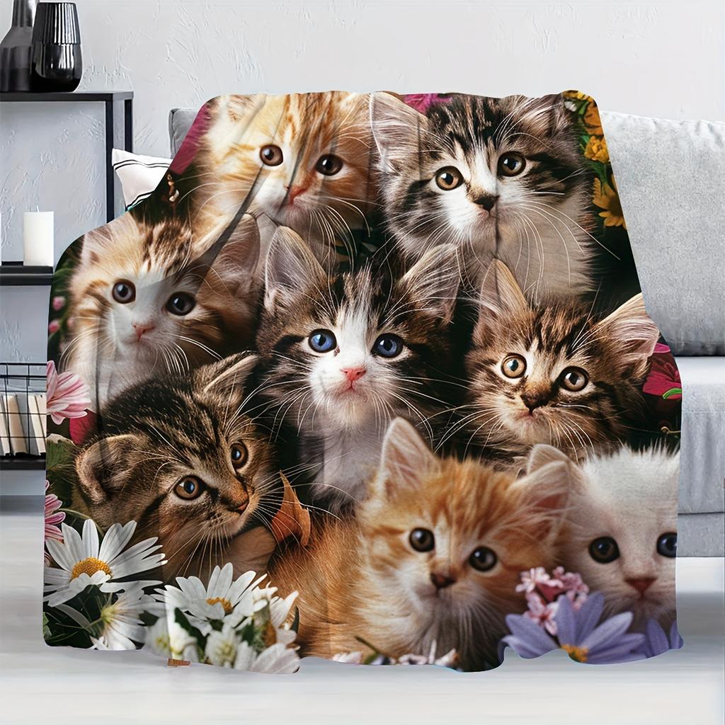 Cute Cat Flannel Digital Print Blanket Sofa Blanket Office Nap Blanket