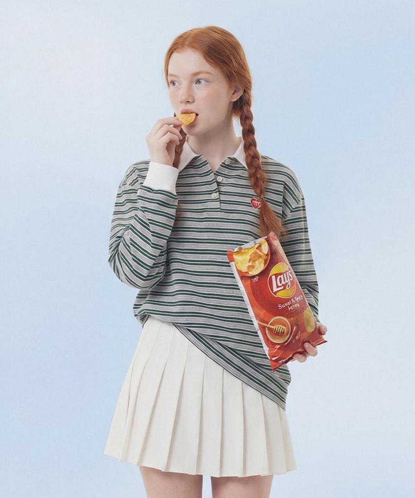 Maseumaluljeueopaeleol Multi Strip Collar Long Sleeve_Melange Gray