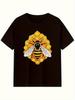 UnisexS Vintage Beekeeping TShirt Black Casual Short Sleeve Featuring a Hexagonal Honeycomb And Bee Design Fitted Round Neck