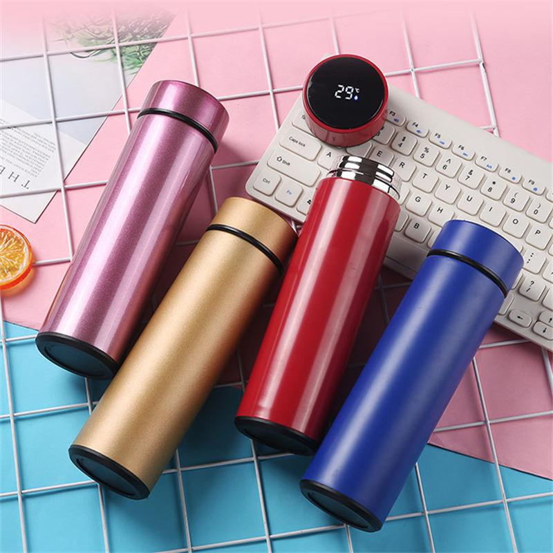 Inteligentní termoska s velkým objemem 500 ml, vakuové termosky, přenosná nerezová termoska, láhev na vodu, cestovní hrnek na čaj, kancelářská termoska