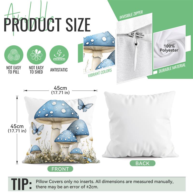 Mushrooms Butterflies Cushions Pillowcase Printed Polyester 45X45Cm Pillow Cover Decorative Sofa Cushions Pillowslip Decor