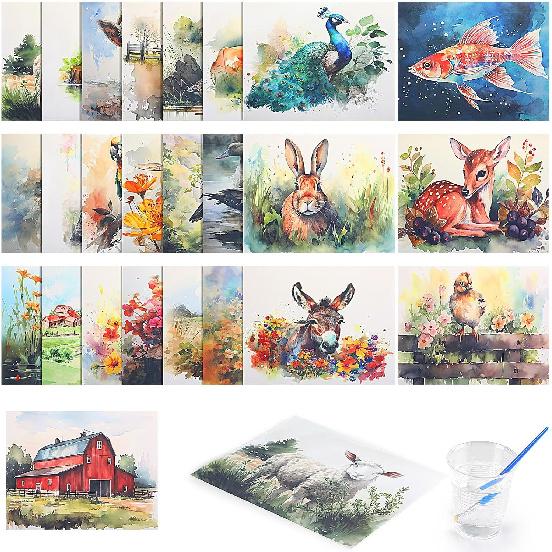 Dinifee Dementia Water Painting Products for Elderly Include Reusable Farm Theme Animal Water Painting Toys Brush Plastic Cups for Dementia Alzheimer 75