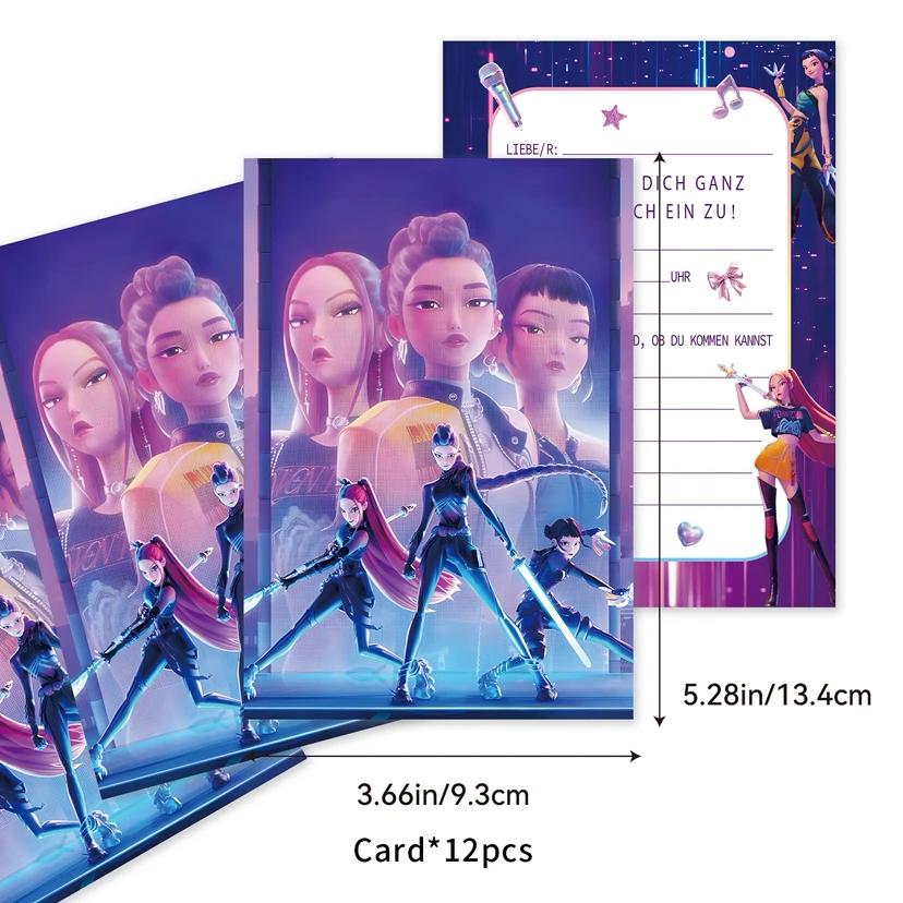 

Hot K-Pop Demon Hunters Theme Rumi Zoey Mira Figures Invitation Card Mini Greeting Single-Page Type Event Birthday Party Gift 12pcs 1 set