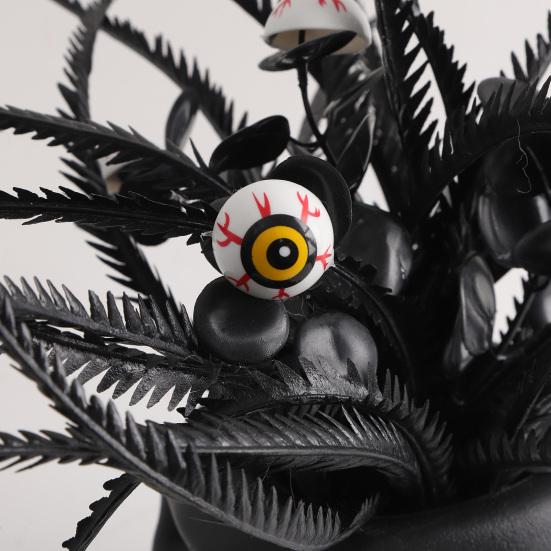 Spooky Skull Figurine, Black Red Rose Creepy Eyeballs Skeleton Halloween Table Centerpiece for Tabletop, Desk, Mantel, Shelf, Gothic Home Decor