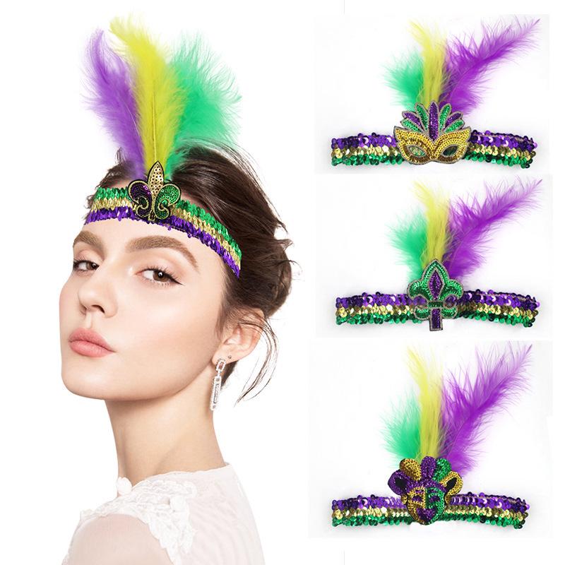 Carnival Sequin Feather Headband: Three Colors Festival Party Props
