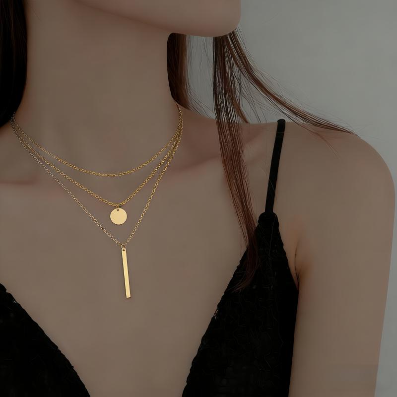 Collana Doppia Quadrata Rotonda Geometrica Lampeggiante da Donna Collana per Clavicola di Nicchia Fredda e Semplice Collana con Temperamento da Donna